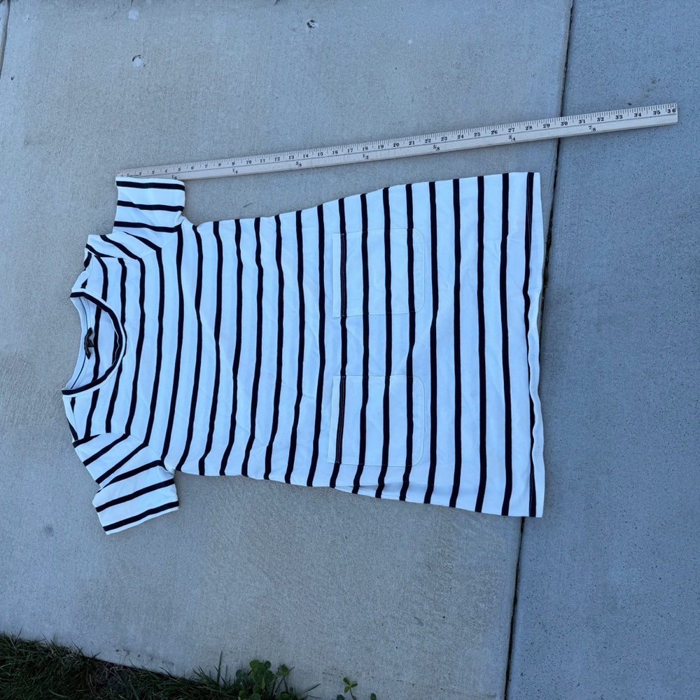 Banana Republic Striped White and Black Short Sleeve Dress